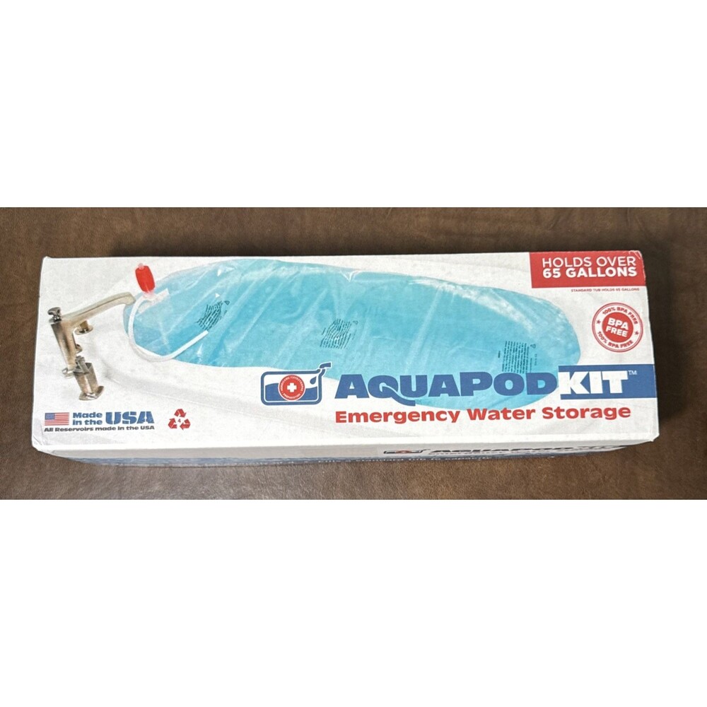 Aquapod Emergency Water Storage Kit 65 Gallon In-Home Bathtub USA Survival NEW